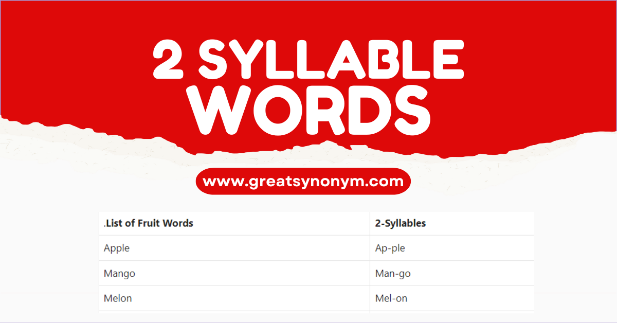 2 syllable words